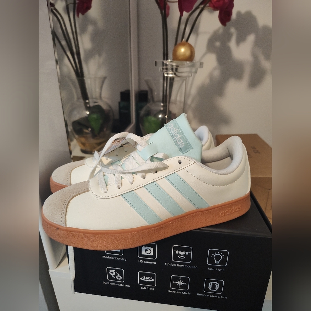 Adidas VL Court Base  White and Light Blue Sneakers Women's SZ 6